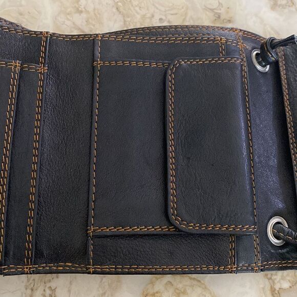 Delane Leather Compact Leather Wallet w/ Cross Body Strap - Picture 10 of 17